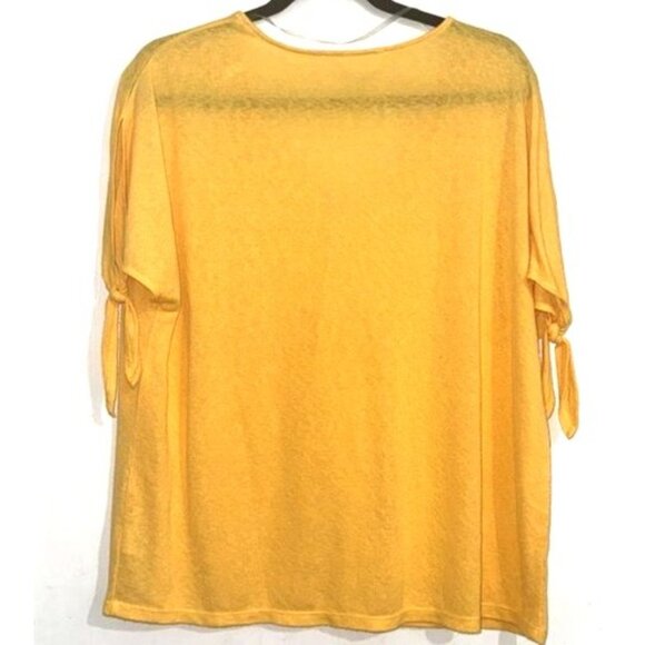 Time And Tru Womens V-Neck Yellow Tie-Sleeve Top L (12-14) Rayon/Polyester - Picture 5 of 6